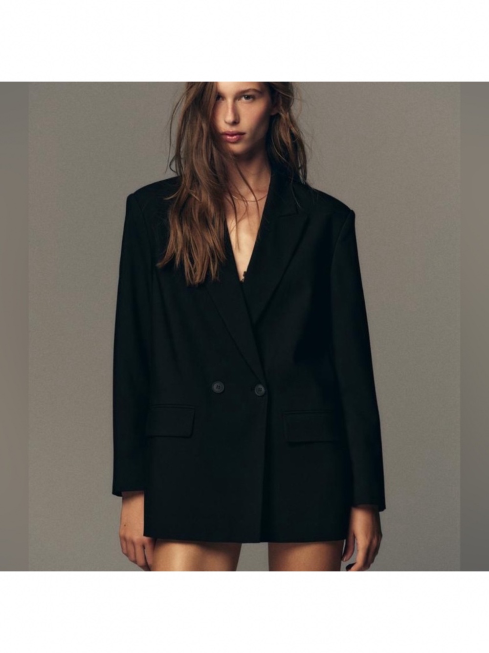 Zara black double-breasted structured blazer. size large. NWOT